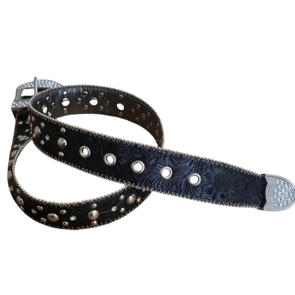Kathy Van Zeeland Black Western Rhinestone Belt Small - Picture 3 of 12